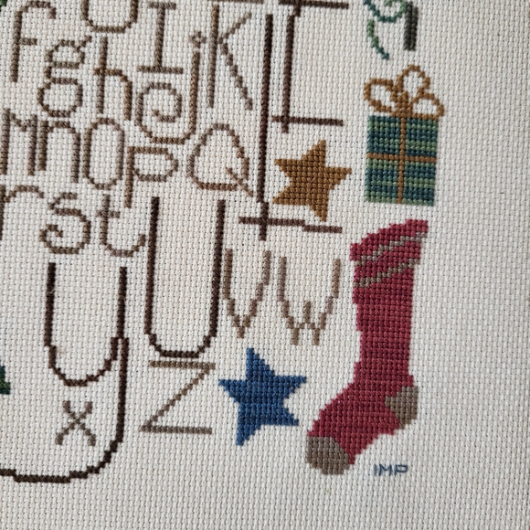 Handmade Primitive Christmas Theme Cross Stitch Sampler - Picture 3 of 15